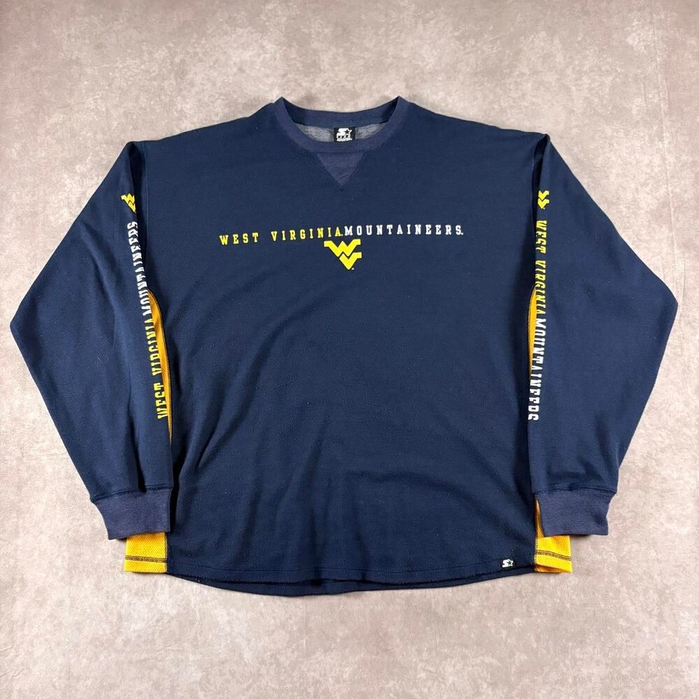 vintage starter west virginia mountaineers long sleeve thermal style shirt